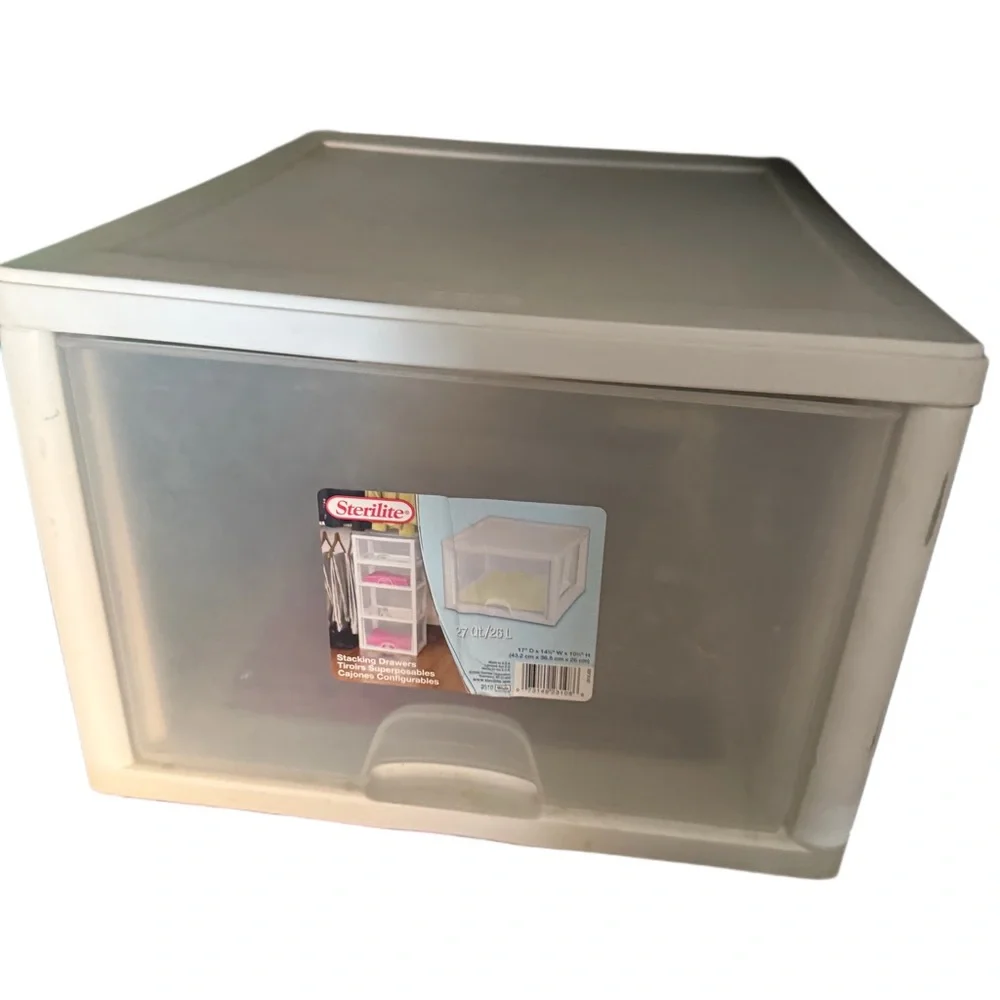 Sterilite Clear Storage Drawer 27qt stackable white drawer storage bin closet